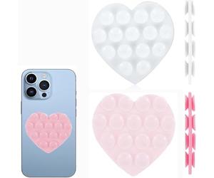Ventouses pour Téléphone Portable en Forme de Cœur,2 Pcs Ventouses De Téléphone Portable D'amour Double Face,Coussinets Antidérapants De Fixation Pour Téléphone Portable,pour Appareils Mobiles,Miroir