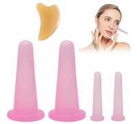 Ventouses Visage Set dispositif de ventouse en silicone Cupping Ventouse Silicone Naturel Aspiration Artefact pour Massage ventouses coupe Cups Face Massager Gua Sha plaque (Rose)