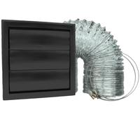 VENTS Kit de conduit d'aération pour hotte aspirante, 125 mm de diamètre, grille noire à persiennes, 2 clips jubilé, conduit en aluminium semi-rigide de 3 mètres