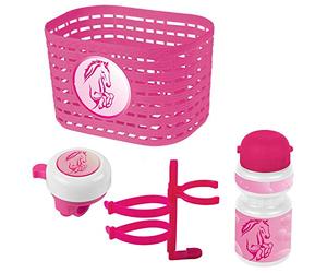 Ventura - Ensemble d'accessoires pour vélo d'enfant - Unisexe - Bébés Horse - Panier - Cloche - Gourde - Rose