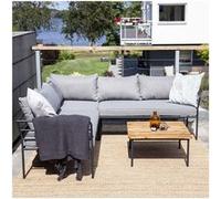 Canapé D'angle Et Table Basse De Jardin En Acier Et Acacia Penh Gris
