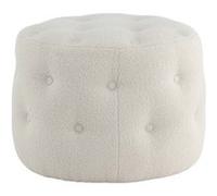 Pouf Capitonné Tissu Bouclette "Benjamin" 55cm Blanc