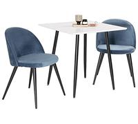 Venture Home Velvet & Polar Table à Manger avec Chaises, Blanc/Noir/Bleu, 75 x 75 x 75 cm