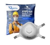 VENTUX SAFETY EQUIPMENT 12X FFP3 NR Masque de protection respiratoire en forme de coupe avec valve - Certifié CE 0370 selon EN 149:2001 +A1:2009 - Usage professionnel industrie et santé