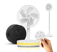 VENTY Ventilateur Portable Rechargeable - Ventilateur Pliable avec étui Transport et Port Usb - 4 Vitesses, Compact et Réglable pour Table, Camping, Bureau - Avec et Télécommande - Portable Fan