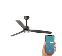 ventyly / ORIGINAL/Ventilateur de plafond noir avec lumière, wifi et pales réversibles en noyer noir Ø120 cm/Ultra Silencieux, basse consommation 27W, 6 Vitesses, Télécommande, Été-Hiver