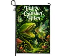 Venus Flytrap Drapeau de jardin, fée fantaisie, papillon, printemps, vert, double face, en toile de jute décorative pour extérieur, pelouse, porche, terrasse, entrée, 30,5 x 45,7 cm