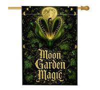 Vénus Flytrap Drapeau de maison, mystique gothique lune lierre vert automne double face en toile de jute pour extérieur, terrasse, cour, pelouse, entrée, balcon, 71 x 101 cm