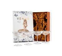 Venus Lot de 4 verres à cocktail en forme de coquillage 240 ml avec soucoupes à champagne en cristal nervuré pour boire P-Star et expresso Martini, margarita, daiquiri, cosmopolitan, gimlet | Cadeau