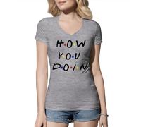 Venus Style Friends TV Show How You Doin Joey Tribbiani Quote Central Perk 90s Sitcom Fans Birthday Graduation Gift Idea T-Shirt Femme Col en V Gris Size L