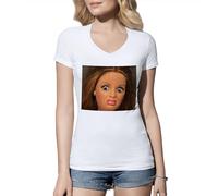 Venus Style Funny Disgusting Doll Meme Expression Sassy Mood Stunned Shocked Face Humorous Pop Culture Gag Souvenir Fan Gift T-Shirt Femme Col en V Blanc Size XXL