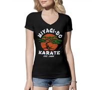 Venus Style Miyagi Do Karate Kai The Karate Kid T-Shirt Femme Col en V Noir Size S