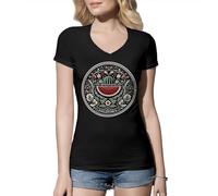 Venus Style Palestine Coat of Arms Watermelon Free Palestine Art Chemise Femme Col V Noir Size S