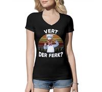 Venus Style Retro Swedish Chef Vert Der Ferk The Puppets Funny Retro Vintage T-Shirt Femme Col en V Noir Size S
