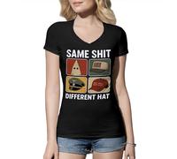 Venus Style Same Shit Different Political Racist Funny Anti Fascist Anti Trump Resistance Progressive Liberal Gift T-Shirt Femme Col en V Noir Size XXL