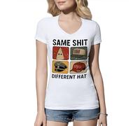 Venus Style Same Shit Different Political Racist Funny Anti Fascist Anti Trump Resistance Progressive Liberal Gift T-Shirt Femme Col en V Blanc Size L