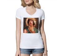 Venus Style Virgin Mia Wallace Pulp Retro T-Shirt Femme Col en V Blanc Size M
