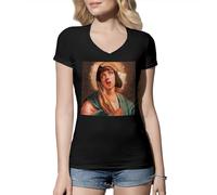 Venus Style Virgin Mia Wallace Pulp Retro T-Shirt Femme Col en V Noir Size M