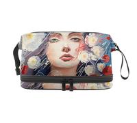 Venus' Tears Trousse de toilette double couche pour femme et fille Motif coquelicots rouges, multicolore, 27x15x14 cm/10.6x5.9x5.5 in, Trousse de toilette