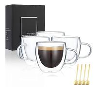 VENVENWEAVS Lot de 4 tasses à expresso en verre soufflé à la main, double paroi dans un coffret cadeau, parfaites pour expresso, latte, cappuccinos, sachets de thé, jus de fruits