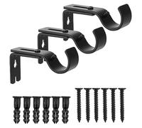 Venwemong Lot de 3 Supports de Tringle à Rideau réglables en métal avec vis Noir