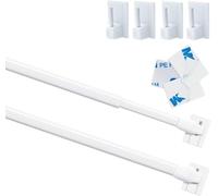 Venwemong Tringle à Rideau en Plastique Réglable Extensible 90-150CM - Barre d'Armoire, Tige de Tension pour Fenêtre avec Crochets Adhésifs (2 Pièces)