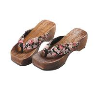 VENYAA Tongs sabots en bois pour femme, sandales traditionnelles japonaises, chaussures kimono en bois Geta, tongs à semelle épaisse, pantoufles (taille : 40, couleur : noir)