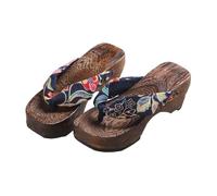 VENYAA Tongs sabots en bois pour femme, sandales traditionnelles japonaises, chaussures kimono en bois Geta, tongs à semelle épaisse, pantoufles (taille : 40, couleur : violet)