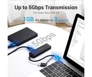 Venzione Hub 6 in 1 USB 3.0 A USB3.0x3/TF/SD/Micro -b - 0,15m - colore nero