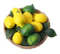 VEOAY Lot de 36 Citrons artificiels, 7,9 x 5,6 cm, Faux Citron Vert avec Feuilles, décoration réaliste pour Cuisine, Table, Armoire, fête, Fruits en Plastique