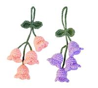 VEOIRXU 2 Pièces Pendentif de Rétroviseur de Voiture Lys de la Vallée Tricoté Décoration Voiture Mignonne pour Rétroviseur Accessoire Intérieur Cadeau Noël Nouvel pour Filles Femmes (Rose+Violet)
