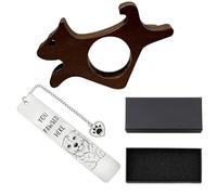 VEOIRXU 2 Pièces Supports De Page De Livre Avec Coffret Cadeau Chien Support En Bois Pour Livres Chien Marque-Page Mignon En Acier Inoxydable Cadeau Pour Les Vers De Bibliothèque Lecteurs Littéraire