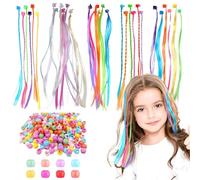 VEOIRXU 30 Pièces Extensions de Cheveux Colorées pour Enfants avec Pinces à Cheveux Extensions de Cheveux Synthétiques à Clipser avec 100 Perles de Cheveux Colorées pour Fête pour Filles et Enfants