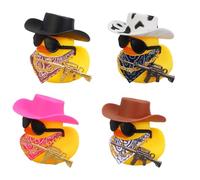 VEOIRXU 4 Pièces Canard Tableau de Bord Voiture Décoration d'Intérieur de Voiture Amusante avec Chapeau Cowboy Collier Doré et Lunettes Soleil Accessoires Automobiles Tendance pour Bureau Maison