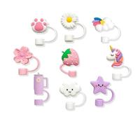 VEOIRXU 9 Pièces Accessoires pour Paille Cup 10 Mm Anti-Poussière en Silicone Accessoires de Couverture Couvercle de Paille Embouts de Paille Réutilisables pour Tasse Unicorn Flowers (9 Modèles)