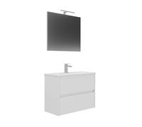 Vep Home - Ensemble de Salle de Bain LOVA 80 cm avec Lavabo, Miroir et Lumière LED - 60x81x37 cm - Meuble Blanc avec 2 Tiroirs - Design Moderne et Compact pour Petites Salles de Bain ou Toilettes