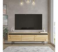 Vep Home Meuble TV Luvio 160 cm - Dossier en MDF et Pieds Métalliques Niveleurs - Dimensions 160x35x45 cm - Idéal pour Les Salons Contemporains - Design Moderne - Couleur Feutre et Noir