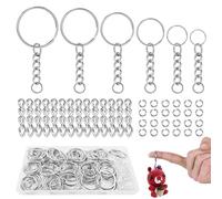 VEPEPE 180 PCS Anneaux Porte Clé avec Chaîne & Petit Porte Cles, Acier Inoxydable Argent Clef 12/15/20/25/28/30mm Faire soi-même Anneau Clé, Pour DIY Fabrication de Bijoux