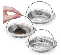 VEPEPE 2/3 PCS en Acier Inoxydable Filtre Evier Cuisine avec Poignée, Grille Evier Cuisine avec 3 Brosses, Noir Grille pour Évier de Baignoire Salle Bain (3, Argenté)