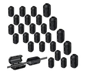 VEPEPE 25 Pièces Noyau De Ferrite Anneau Noir Pour Câbles, Clip-on Noyau De Ferrite Anti-Interférence 3.5mm 5mm 7mm, Anneau Haute Fréquence, RFI EMI Réduction Du Bruit Clip Câble
