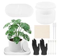 VEPEPE Lot de 3 Moules en Silicone pour Plantes Succulentes et Cactus, Moules à Coulée avec Couvercle, Pot de Fleurs, avec 1 Gant, 2 Pailles, 4 Bâtonnets de Mélange, 10 Bâtonnets en Bois