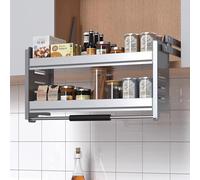 Vepnby Armoire Murale de Cuisine, Organiseur D'armoire Coulissant Réglable À 2 Niveaux, Organisateur De Cuisine Coulissant pour Épices Et Couverts(Silver,700)
