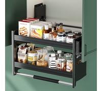 Vepnby Armoire Murale de Cuisine, Organiseur D'armoire Coulissant Réglable À 2 Niveaux, Organisateur De Cuisine Coulissant pour Épices Et Couverts(Black,850)