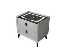 Vepnby Table De Chevet avec 2 Tiroir, Table De Nuit avec Lumière LED, Chargement Rapide sans Fil, Port USB, Table D'appoint étroite pour Salon, Chambre(Light Gray,45x40x46cm)