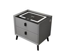 Vepnby Table De Chevet avec 2 Tiroir, Table De Nuit avec Lumière LED, Chargement Rapide sans Fil, Port USB, Table D'appoint étroite pour Salon, Chambre(Dark Gray,45x40x46cm)
