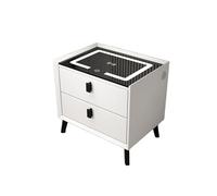 Vepnby Table De Chevet avec 2 Tiroir, Table De Nuit avec Lumière LED, Chargement Rapide sans Fil, Port USB, Table D'appoint étroite pour Salon, Chambre(White,40x40x46cm)