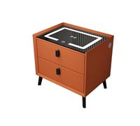 Vepnby Table De Chevet avec 2 Tiroir, Table De Nuit avec Lumière LED, Chargement Rapide sans Fil, Port USB, Table D'appoint étroite pour Salon, Chambre(Orange,50x40x46cm)