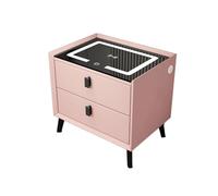 Vepnby Table De Chevet avec 2 Tiroir, Table De Nuit avec Lumière LED, Chargement Rapide sans Fil, Port USB, Table D'appoint étroite pour Salon, Chambre(Pink,50x40x46cm)