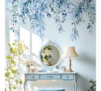 VePret Bleu Feuilles Stickers Muraux, Grandes Feuilles de Fleurs Stickers Muraux en Vinyle, Chambre Salon Salle de Casse Bureau Vine Amovible Home Deco Art