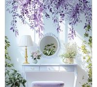 VePret La Couleur Violette Feuilles Stickers Muraux, Grandes Feuilles de Fleurs Stickers Muraux en Vinyle, Chambre Salon Salle de Casse Bureau Vine Amovible Home Deco Art